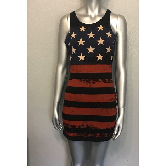 Women's American Flag Tank Dress Patriotic Stars & Stripes Design Size M - Picture 1 of 9